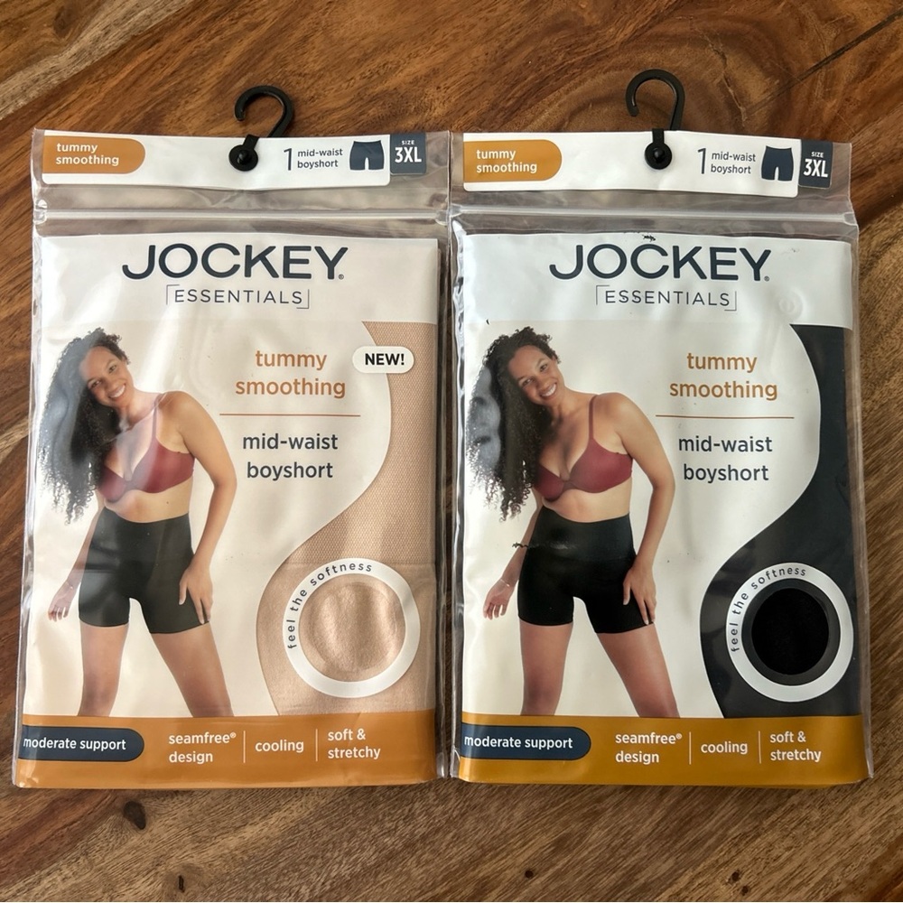 Jockey Essentials Mid-Waist Boyshorts in Black and Tan 3XL